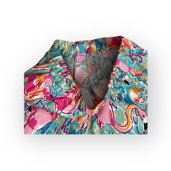 new Lilly Pulitzer 𑁍 Peel + Eat Flamingo Print Mini Skirt 𑁍 Teal Pink 𑁍 XS 𑁍 - Picture 5 of 16